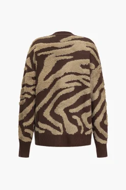 MICAS Outerwear|Outerwear-Zebra Stripe Textured Sweater Cardigan BROWN