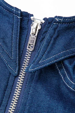 MICAS Bodysuits-Zip Up Denim Sleeveless Bodysuit BLUE