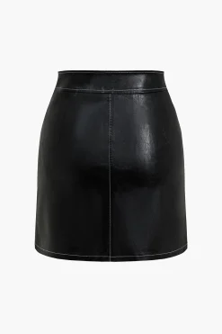MICAS Skirts-Zip-Front Faux Leather Mini Skirt BLACK