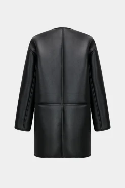 MICAS Outerwear|Outerwear-Zipper Double-Sided Long Sleeve Round Neck Coat BLACK