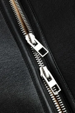 MICAS Outerwear|Outerwear-Zipper Double-Sided Long Sleeve Round Neck Coat BLACK