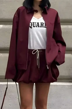 MICAS Outerwear|Outerwear-Zipper Jacket BURGUNDY