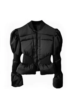 MICAS Outerwear|Outerwear-Zipper Patchwork Puffers BLACK