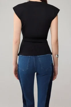 MICAS Tank Tops & Cami-Zippered Short Sleeve Tank Top BLACK